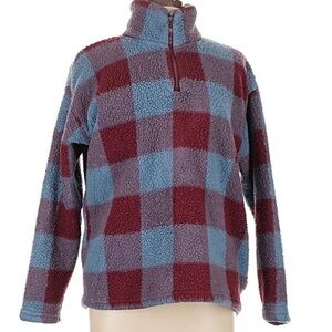 Eddie Bauer Fleece Checkered Half Zip Long Sleeve Pullover Sweatshirt sz S
